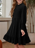 Yoklass Girls Smocked Dress Casual Puff Long Sleeve Ruffle Neck Dresses 4-13 Years