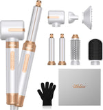 UKLISS Hair Dryer Brush 7 in 1，110000 RPM Hair Dryer with Diffuser for Curly & Twisted Hair Professional Ionic Brush Blow Dryer for Salon-Quality Styling (Blue Gold)