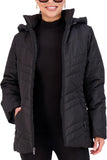 Jones NY Women's Puffer Jacket Zippered Removable Bungee Hood Womens Winter Coat