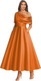 Tea Length Mother of Bride Dresses for Women Satin One Shoulder Wedding Guest Dress Formal Evening Party Gown with Pocket