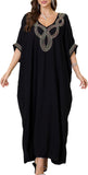 Women V Neck Embroidery Kaftan Dress Loose Casual Beach Cover Up Long Caftans Maxi Dresses