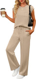 ANRABESS Two Piece Sets for Women Summer Sleeveless Sweatsuits Wide Leg Casual Lounge Set Matching Vacation Travel Outfits