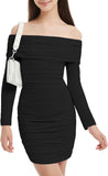 EXARUS Girls Dress Off The Shoulder Bodycon/Bubble Long Sleeve Teen Ruched Homecoming Dance Party Prom Tween Dresses