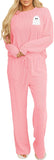 Women Pajamas Set Loungewear Ribbed Long Sleeve Top and Pants with Pockets Lounge Sweatsuit Set