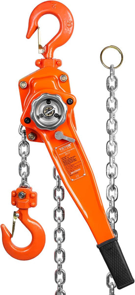 VEVOR Manual Lever Chain Hoist, 1-1/2 Ton 3300 lbs Capacity 10 FT Come Along, G80 Galvanized Carbon Steel with Weston Double-Pawl Brake,Auto Chain Leading & 360° Rotation Hook, for Garage Factory Dock