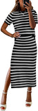 ANRABESS Womens 2 Piece Outfits Striped Sweater Skirt Sets 2025 Summer Casual Short Sleeve Pullover Tops Travel Midi Dress