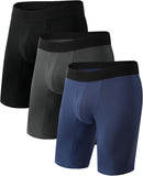 BAMBOO COOL Men's Long Boxer Briefs Performance Long Leg Sports Boxer Brief Underwear MultiPack