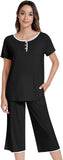 NACHILA Women’s Pajamas-Viscose Made from Bamboo, Short Sleeve Pjs Top with Capri Pajama Sets for Women Cool V Neck Sleepwear