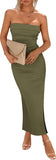 PRETTYGARDEN Women's Summer Bodycon Maxi Tube Dress Ribbed Strapless Side Slit Long Going Out Casual Elegant Party Dresses