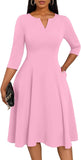 Nmoder Midi Dresses for Women A-Line Fit and Flare Dress 3/4 Sleeve V Neck Cocktail Wedding Guest Work Dress with Pockets
