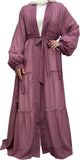 Abayas For Women Muslim Ramadan Long Sleeve Open Front Imitation Pearls Tiered Chiffon Dress Cardigan with Belt Dubai Kaftan