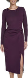Calvin Klein Womens Long Sleeve Round Neck Scuba Crepe Side Ruffle Midi Dress