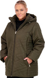 Jones NY Women's Puffer Jacket Zippered Removable Bungee Hood Womens Winter Coat