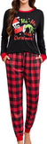 difficort Womens Christmas Pajamas Long Sleeve Pj Set Soft Plaid Pants Sleepwear with Pockets