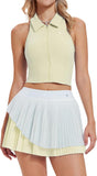 Airfree Tennis Skirt Sets for Women Outfits Lapel Collar Sleeveless Vests Patchwork Pleated Skirt Sets