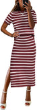 ANRABESS Womens 2 Piece Outfits Striped Sweater Skirt Sets 2025 Summer Casual Short Sleeve Pullover Tops Travel Midi Dress