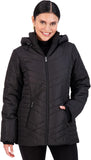 Jones NY Women's Puffer Jacket Zippered Removable Bungee Hood Womens Winter Coat