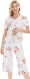 NACHILA Women’s Pajamas-Viscose Made from Bamboo, Short Sleeve Pjs Top with Capri Pajama Sets for Women Cool V Neck Sleepwear