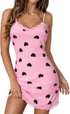 Vrtige Women's Sexy Lace Strap Babydoll Chemise Nightgown Lingerie V Neck Full Slip Nightdress