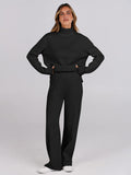 ANRABESS Womens 2 Piece Outfits Turtleneck Matching Lounge Set Sweater Top Wide Leg Pants Fall Cozy Knit Sweatsuit Loungewear