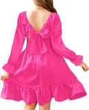 Arshiner Girls Dresses Long Sleeve Tie Back Fall Winter Off Shoulder Dress Kids Clothes