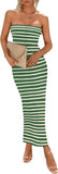 PRETTYGARDEN Women's Summer Bodycon Maxi Tube Dress Ribbed Strapless Side Slit Long Going Out Casual Elegant Party Dresses
