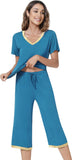 NACHILA Women’s Pajamas-Viscose Made from Bamboo, Short Sleeve Pjs Top with Capri Pajama Sets for Women Cool V Neck Sleepwear