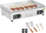 VEVOR Commercial Electric Griddle, 1600W Countertop Half-Flat Top Grill, 22in Stainless Steel Griddle Grill with 2 Shovels and 2 Brushes for Home or Restaurant, 122℉-572℉ Adjustable Temp