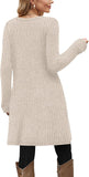 OFEEFAN Fall and Winter Tunic Dress with Pockets Long Sleeve Crew Neck Buttons Side