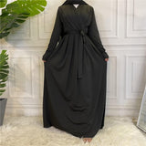 FPOVFPO Women's Muslim Abaya Dress - One-Piece V Neck Belt Tie Islamic Full Length Kaftan Daily Casual Dress
