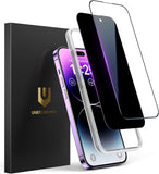 UNBREAKcable 2PCS Screen Protector for iPhone 16-1 Privacy Tempered Glass+1 Clear Glass Double Shatterproof [Easy Installation Frame] [9H Hardness] [Case Friendly] Anti-Scratch for iPhone 6.1 inch