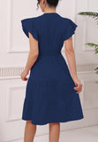 Women's Summer Midi Dresses Casual Ruffle Sleeve V-Neck Flowy Tiered Beach Vacation Party Sundress