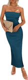 PRETTYGARDEN Women's Summer Bodycon Maxi Tube Dress Ribbed Strapless Side Slit Long Going Out Casual Elegant Party Dresses