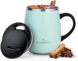 GRANDTIES Insulated Coffee Mug with Handle–Sliding Lid for Splash-Proof 16oz Wine-Glass Shape Thermal Tumbler with Double Walled Vacuum Stainless Steel to Keeps Beverages Hot or Cold-Cognac Metallic