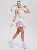 Airfree Tennis Skirt Sets for Women Outfits Lapel Collar Sleeveless Vests Patchwork Pleated Skirt Sets