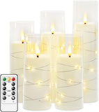 Flameless LED Candles with Timer 5 Pc Flickering Flameless Candles for Romantic Ambiance and Home Decoration Stable Acrylic Shell,with Embedded Star String，Battery Operated Candles（Red）