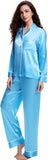 Lonxu Silk Satin Womens Pajama Sets Button Down Sleepwear Loungewear XS~3XL
