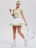 Airfree Tennis Skirt Sets for Women Outfits Lapel Collar Sleeveless Vests Patchwork Pleated Skirt Sets