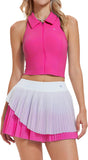 Airfree Tennis Skirt Sets for Women Outfits Lapel Collar Sleeveless Vests Patchwork Pleated Skirt Sets