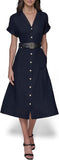 KARL LAGERFELD Womens Light Collared Short Sleeve Midi Dress