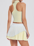 Airfree Tennis Skirt Sets for Women Outfits Lapel Collar Sleeveless Vests Patchwork Pleated Skirt Sets