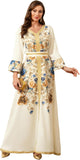 Middle Eastern Modest Maxi Dress - Muslim Moroccan Kaftan Abaya for Women Gold Embroidered Eid Dress Islamic Traditional Wear