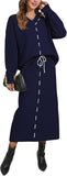 Pink Queen 2025 Women's 2 Piece Sweater Set V Neck Rib Knit Long Sleeve Maxi Bodycon Skirt Casual Outfits