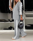 CHICME 2025 Womens Two Piece Outfits Striped Side Button Blazer and Pants with Pockets Sets Business Casual Pant Suits Set