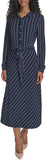 Tommy Hilfiger Women's Long Sleeve Collared Self Tie Midi Shirtdress