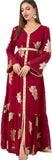 OBEEII Women's Moroccan Muslim Abaya Dress Elegant Floral Embroidery Kaftan Maxi Dress Islamic Dubai Ramadan Prayer Clothes