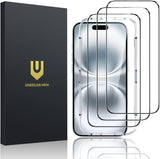 UNBREAKcable Screen Protector for iPhone 16 Plus/15 Plus [3-Pack] Full Coverage Double Shatterproof Tempered Glass [Installation Frame] [9H Hardness] [99.99% HD Clear] [Bubble Free] for iPhone 6.7"