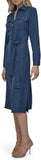 DKNY Womens Long Sleeve Collared Tie Midi Shirtdress