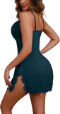 Womens Lingerie Nightgowns Sexy Babydoll Lingerie Ruched Sleepwear Side Split Nighty Chemise Nightgowns
