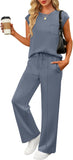 ANRABESS Two Piece Sets for Women Summer Sleeveless Sweatsuits Wide Leg Casual Lounge Set Matching Vacation Travel Outfits